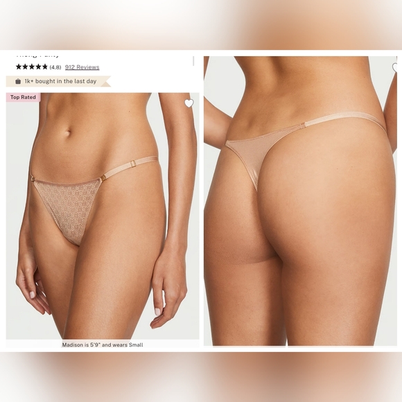 Victoria's Secret Very Sexy Icon Lace Adjustable Thong Panty XLARGE TAN - Picture 1 of 11